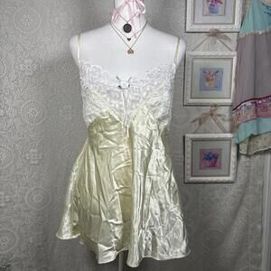 vintage yellow silk lace slip dress top